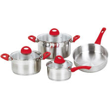 7 Pieces Cookware Set with Red Handles